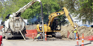 Repairs being made to sewer line on east side of Fulda City Park